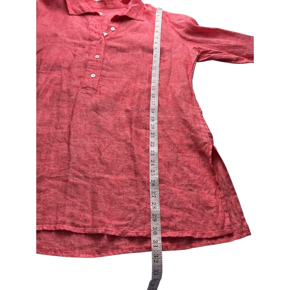Chicos 100% Linen Tunic Top Red Orange Button Front Long Sleeve Size 2 L NEW - Picture 7 of 13